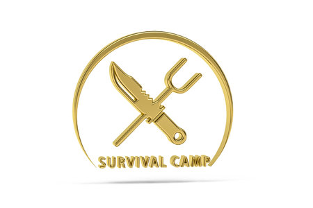 Golden 3d survival icon isolated on white background - 3d renderの写真素材