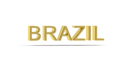 Golden 3D Brazil inscription isolated on white background - 3D renderの写真素材