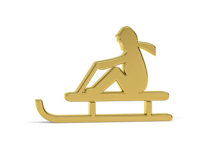 Golden 3d sleigh icon isolated on white background - 3d renderの写真素材