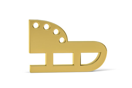 Golden 3d sleigh icon isolated on white background - 3d renderの写真素材