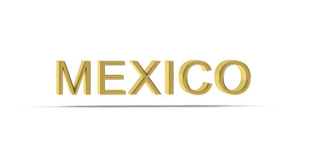 Golden 3D Mexico inscription isolated on white background - 3D renderの写真素材