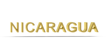 Golden 3D Nicaragua inscription isolated on white background - 3D renderの写真素材