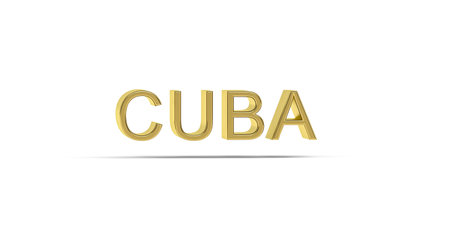 Golden 3D Cuba inscription isolated on white background - 3D renderの写真素材