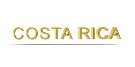 Golden 3D Costa Rica inscription isolated on white background - 3D renderの写真素材