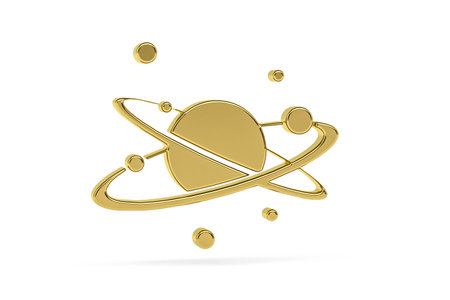 Golden 3d planet icon isolated on white background - 3d renderの写真素材