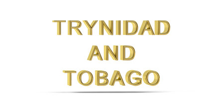 Golden 3D Trinidad And Tobago inscription isolated on white background - 3D renderの写真素材