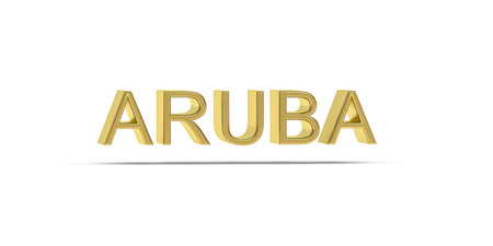 Golden 3D Aruba inscription isolated on white background - 3D renderの写真素材