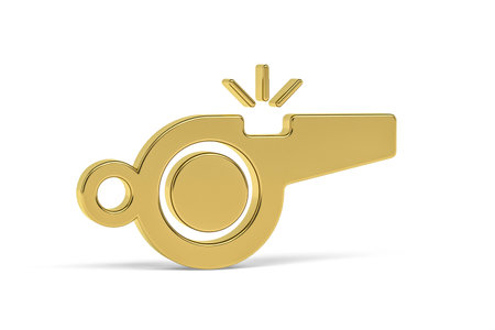 Golden 3d whistle icon isolated on white background - 3d renderの写真素材