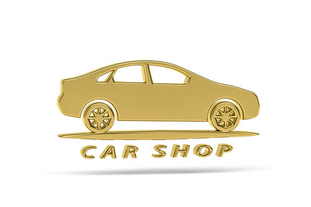 Golden 3d car shop icon isolated on white background - 3d renderの写真素材