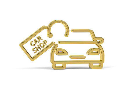 Golden 3d car shop icon isolated on white background - 3d renderの写真素材