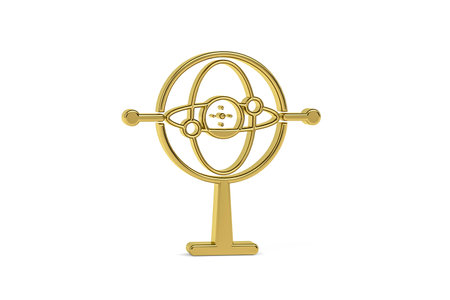 Golden 3d gyroscope icon isolated on white background - 3d renderの写真素材