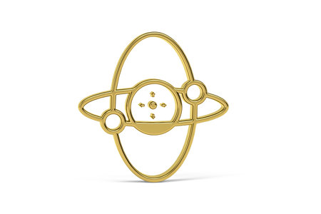 Golden 3d gyroscope icon isolated on white background - 3d renderの写真素材