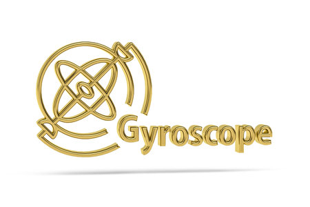 Golden 3d gyroscope icon isolated on white background - 3d renderの写真素材