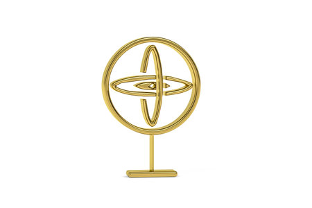 Golden 3d gyroscope icon isolated on white background - 3d renderの写真素材