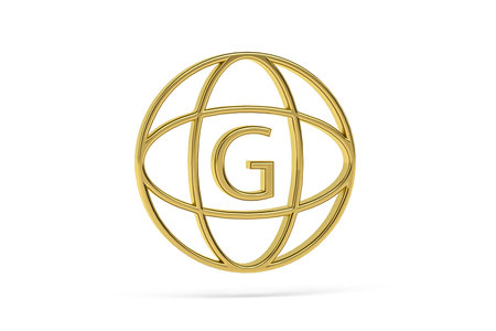 Golden 3d gyroscope icon isolated on white background - 3d renderの写真素材
