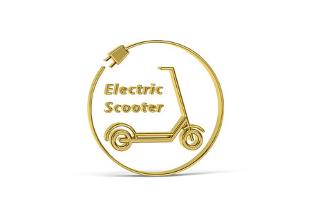 Golden 3d scooter icon isolated on white background - 3D renderの写真素材