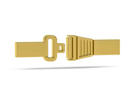 Golden 3d buckle icon isolated on white background - 3D renderの写真素材