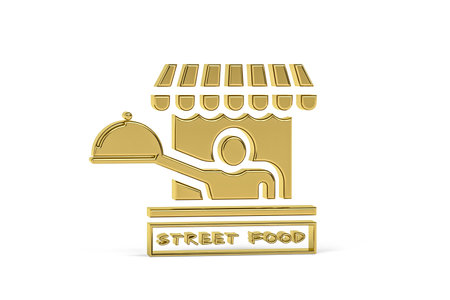 Golden 3d street food icon isolated on white background - 3d renderの写真素材