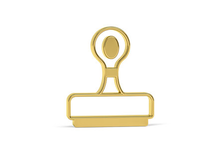 Golden 3d rubber stamp icon isolated on white background - 3d renderの写真素材
