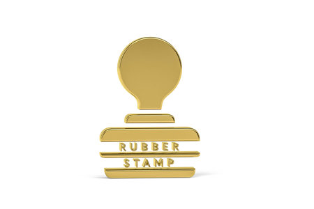 Golden 3d rubber stamp icon isolated on white background - 3d renderの写真素材