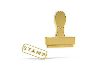 Golden 3d rubber stamp icon isolated on white background - 3d renderの写真素材