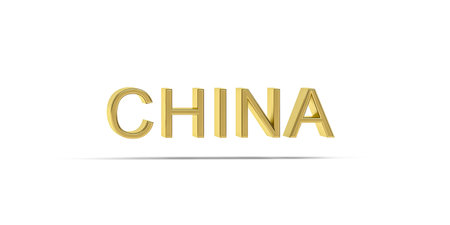 Golden 3D China inscription isolated on white background - 3D renderの写真素材