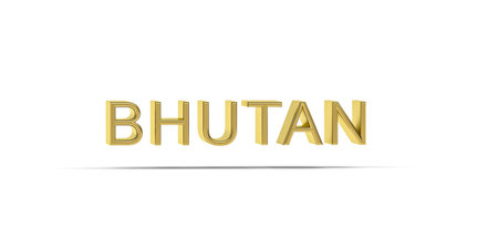 Golden 3D Bhutan inscription isolated on white background - 3D renderの写真素材