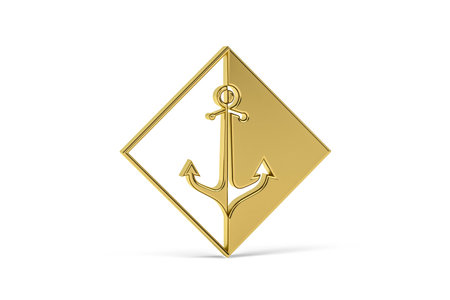 Golden 3d anchor icon isolated on white background - 3d renderの写真素材
