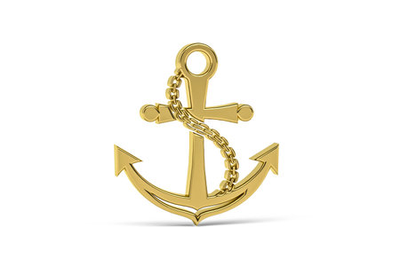 Golden 3d anchor icon isolated on white background - 3d renderの写真素材