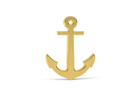Golden 3d anchor icon isolated on white background - 3d renderの写真素材