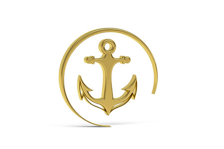 Golden 3d anchor icon isolated on white background - 3d renderの写真素材