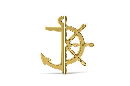 Golden 3d anchor icon isolated on white background - 3d renderの写真素材