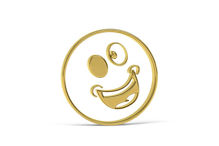 Golden 3d smile icon isolated on white background - 3d renderの写真素材