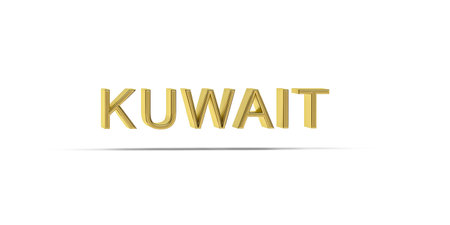 Golden 3D Kuwait inscription isolated on white background - 3D renderの写真素材
