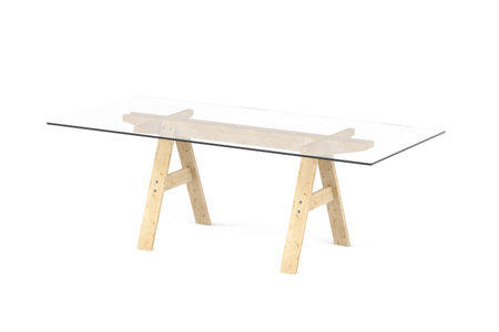 Dining table with glass top on wooden legs isolated on white background - 3d renderの写真素材