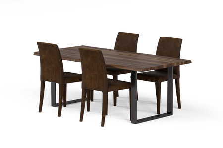 Wooden dining table with four chairs isolated on white background - 3d renderの写真素材