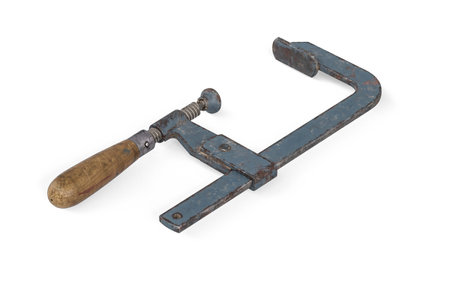 Old blue clamp isolated on white background - 3D renderの写真素材