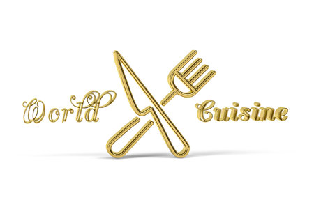 Golden 3d world cuisine icon isolated on white background - 3d renderの写真素材