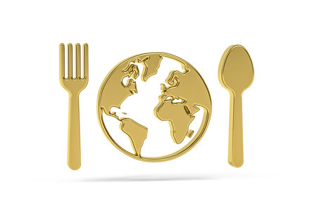 Golden 3d world cuisine icon isolated on white background - 3d renderの写真素材