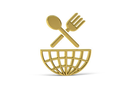 Golden 3d world cuisine icon isolated on white background - 3d renderの写真素材