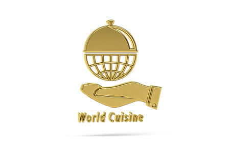 Golden 3d world cuisine icon isolated on white background - 3d renderの写真素材
