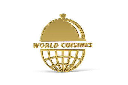 Golden 3d world cuisine icon isolated on white background - 3d renderの写真素材