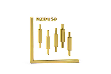 Golden 3d candlestick chart icon isolated on white background - 3d renderの写真素材
