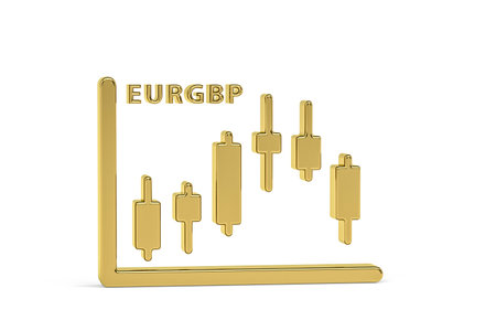 Golden 3d candlestick chart icon isolated on white background - 3d renderの写真素材