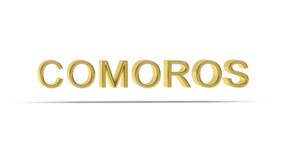 Golden 3D Comoros inscription isolated on white background - 3D renderの写真素材