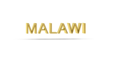 Golden 3D Malawi inscription isolated on white background - 3D renderの写真素材