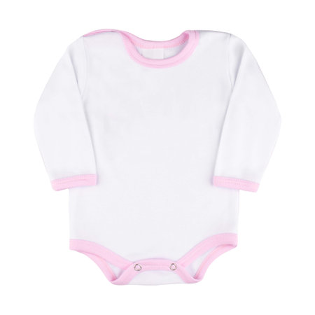 Clothing photography - white and pink children's body blouse on a white backgroundの写真素材