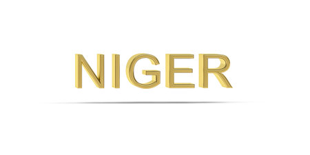 Golden 3D Niger inscription isolated on white background - 3D renderの写真素材