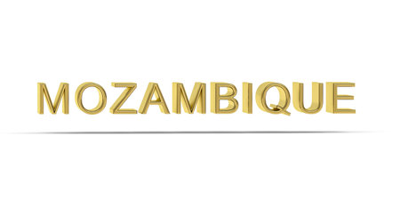 Golden 3D Mozambique inscription isolated on white background - 3D renderの写真素材