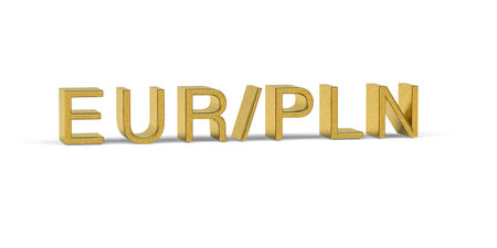 Golden EURPLN - currency pair in the forex market - 3d renderの写真素材